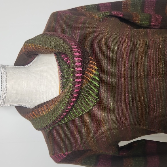 Merino wool cowl neck rainbow Italian knit vintage boho hippie sweater medium - Picture 2 of 11